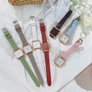 J182 Jam Tangan Analog Petak Casual N Fashion Jam Tangan Wanita Kulit Stainless Watches Anak Jarum