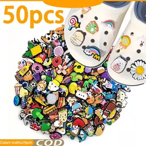 [COD] 50 Pcs Jibbitz Lucu Murah / Aksesoris Sepatu Sandal Karakter Random Premium / Hiasan Sandal Clog Viral Kirim dalam 24 Jam