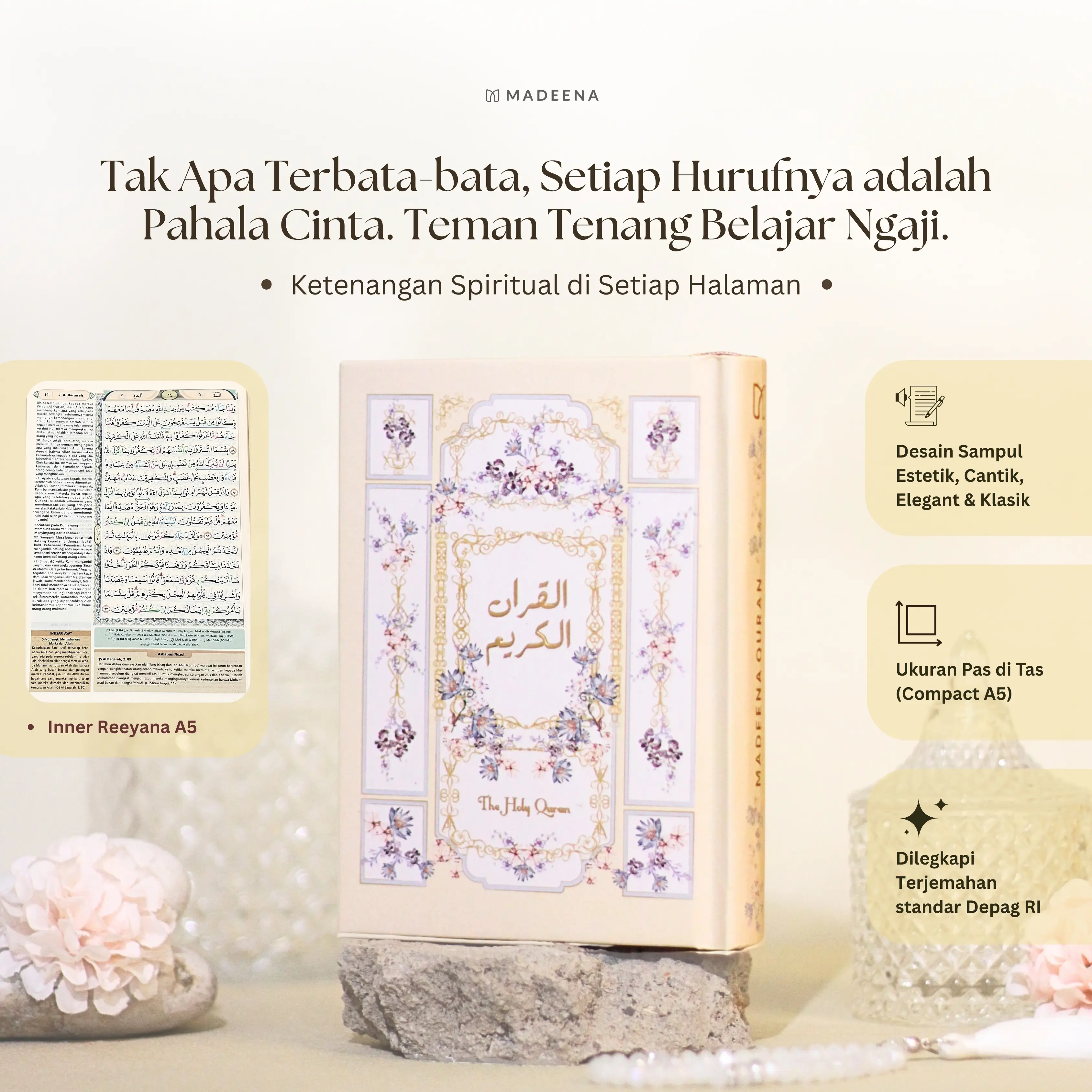Madinaquran Al Quran Seserahan Estetik Reeyana Hard Cover Premium Design A6 & A5 Kertas QPP Penanda Tajwid Warna Khat Utsmani Indonesia Terjemah Standar Depag RI - Mushaf