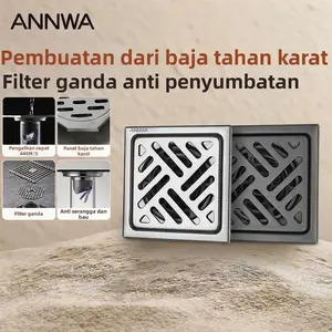 ANNWA Floor Drain Anti Bau Anti Serangga - Drainase Cepat 330ml/s - Warna Silver & Gunmetal - Perlengkapan Kamar Mandi - Floor Drain Khusus untuk Mesin Cuci