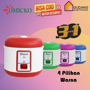 OMICKO Rice Cooker Anti Lengket 3 in 1 Magic Com MC 101 MC-101 MC101 1 2 Liter Garansi Resmi 4 Pilihan Warna COD Ready