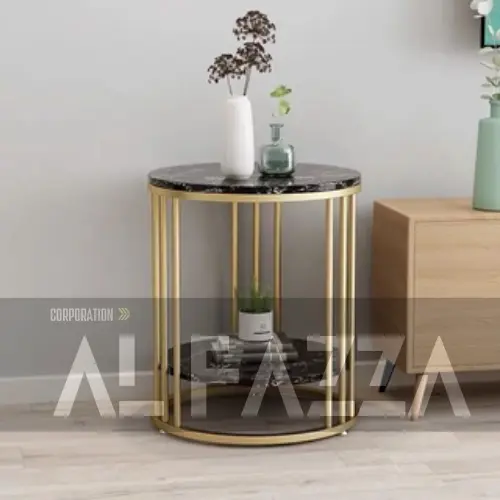 Meja tamu aesthetic motif marmer, Meja ruang tamu bulat minimalis set aesthetic Besi Furniture