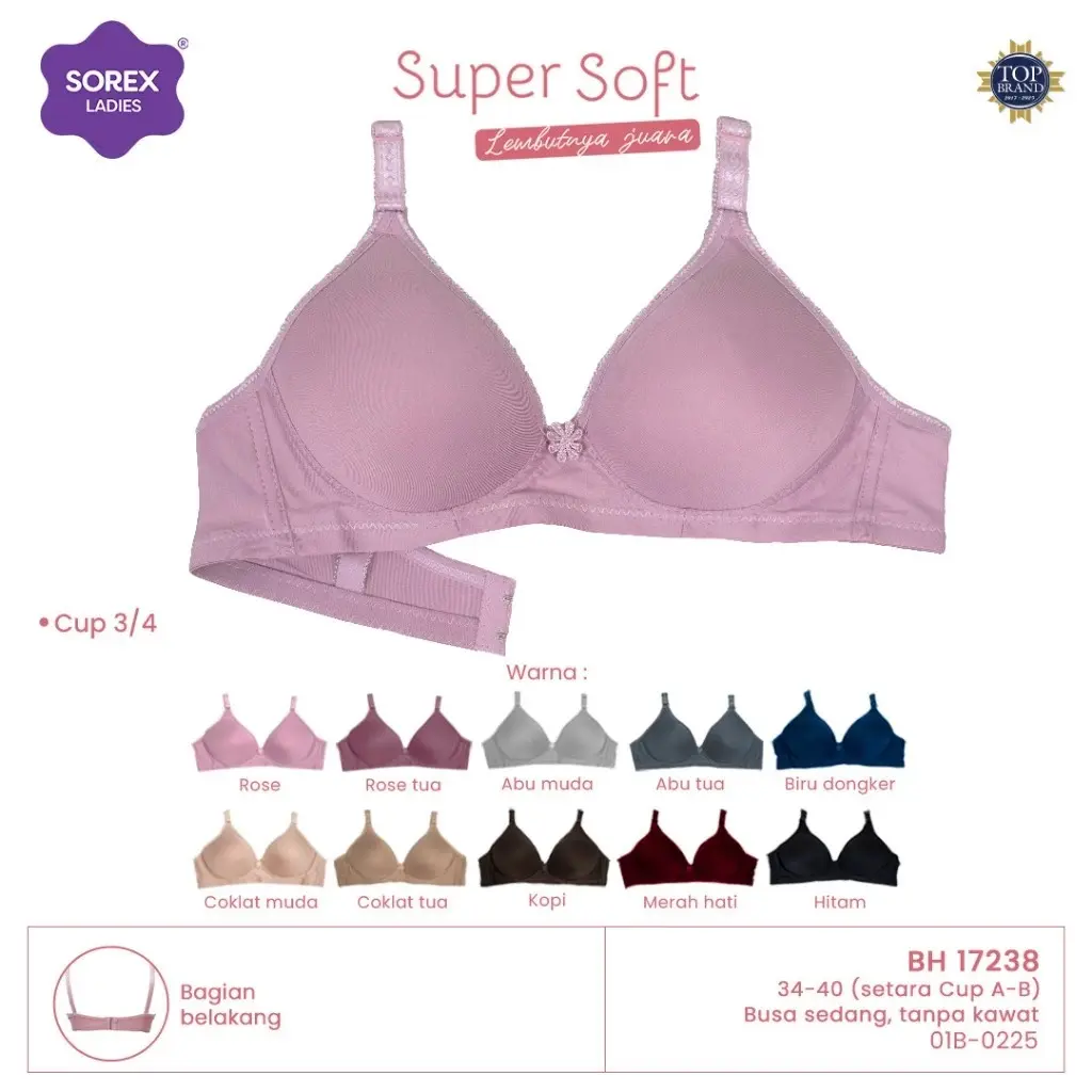 Nimari - SOREX 3 Pcs BRA Cup A-B Tanpa Kawat Busa Sedang Kait 2 3 Step 0017238