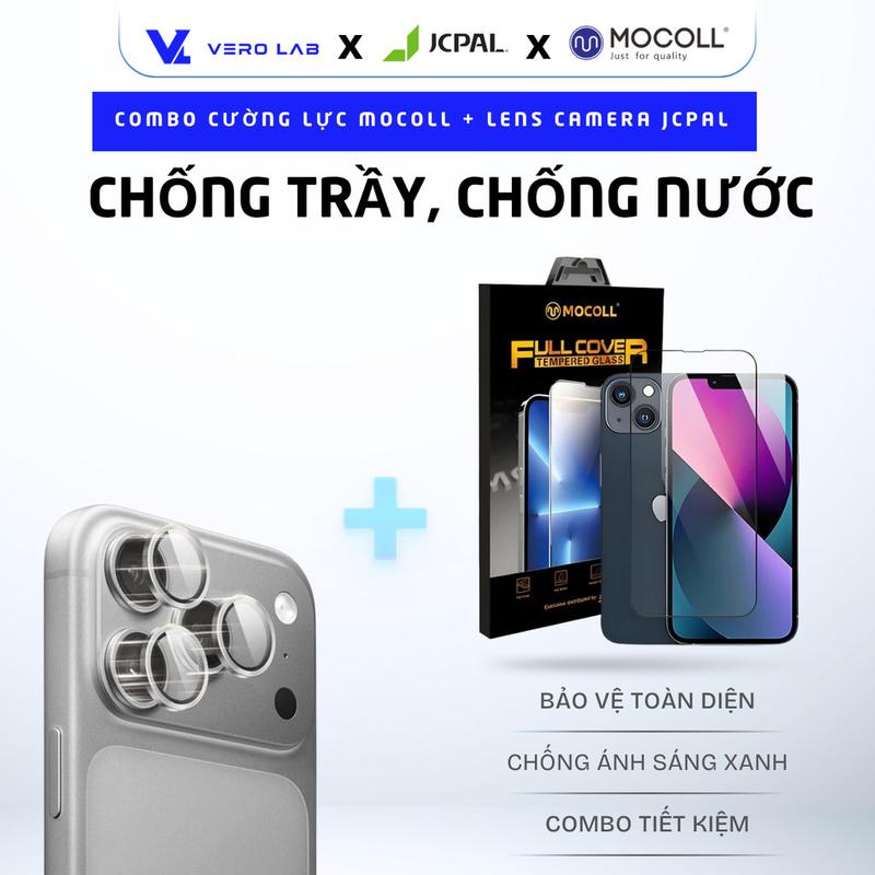 Combo Cường Lực MOCOLL Chống Ánh Sáng Xanh + Lens Camera Preserver JCPAL Iphone 14 Series