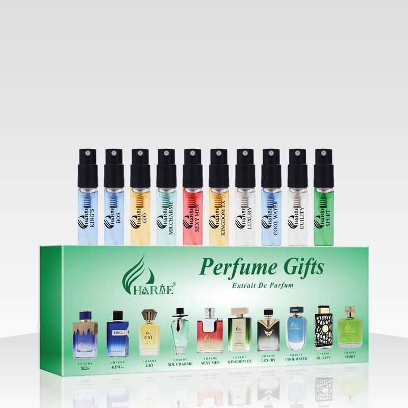 Bộ Kit Test Nước Hoa Charme Mini 3ml x 10pcs - Set 10 Chai Nước Hoa Mini Mẫu Thử Dạng Sample Test 3ml Có Vòi Xịt Dành Cho Nam & Nữ