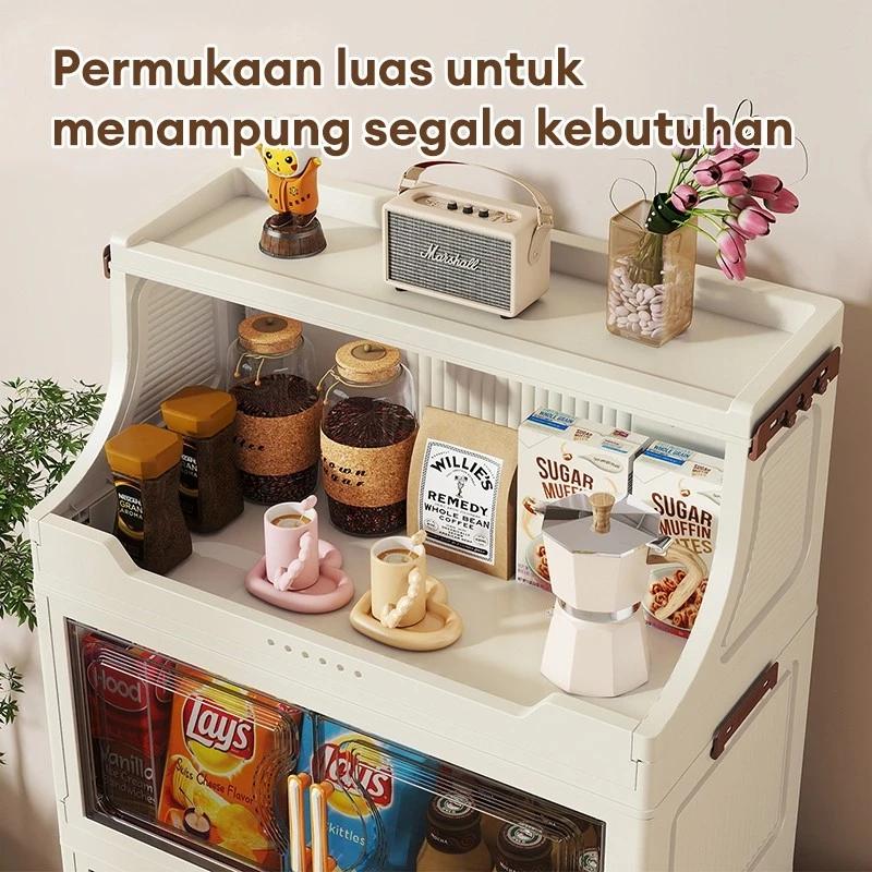 Orderly Home.ID  No-Installation Foldable Storage Cabinet Rak Lipat Plastik & Stainless Steel untuk Makeup Dapur Kamar Tidur Ruang Tamu Organisasi Barang