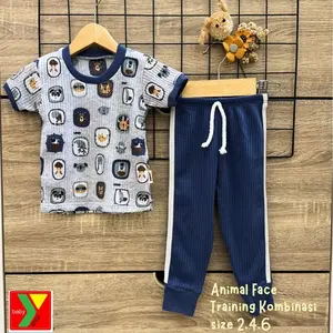Setelan Oblong Baju Bayi Tangan Pendek & Celana Panjang Animal Face | Laki-laki & Perempuan | Premium | SNI | YAHYA BABY SHOP