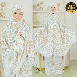 Alintan Muslim Store | Mukena Renda Sultan Katun Foil Impor Motif Bunga Gold Traveling 2in1 Tas Cantik