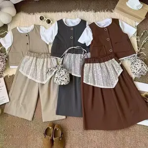 3-8thn Setelan Saku Celana Kulot Baju Anak Perempuan Cantik Terbaru Fashion