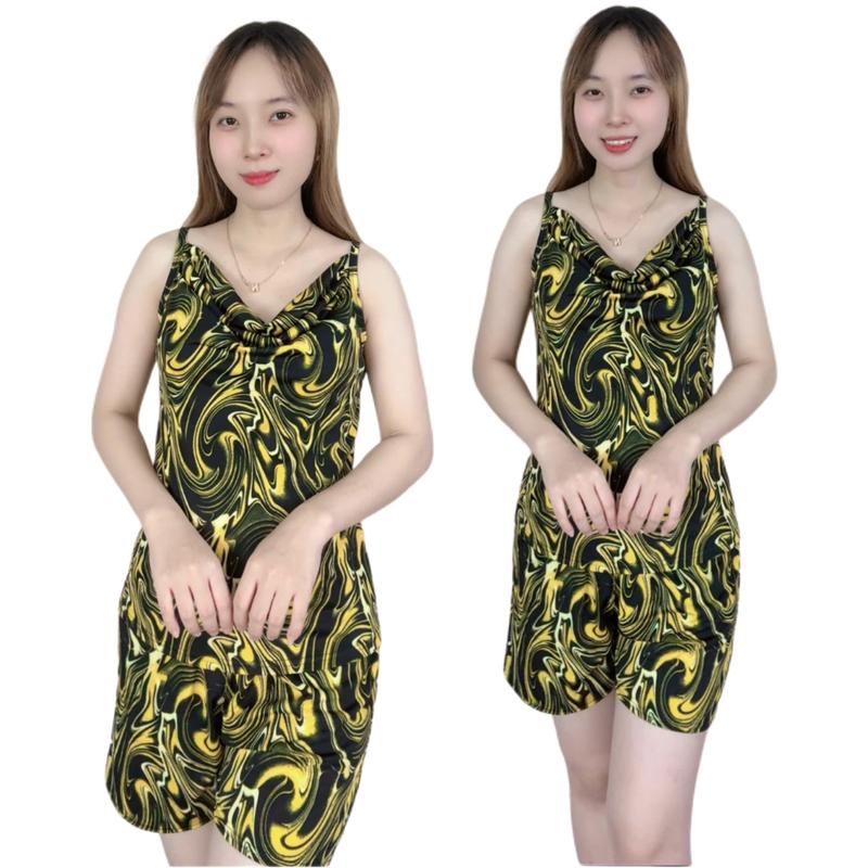 Đồ bộ ĐÙI nữ thun aty ÁO DÂY CỔ ĐỔ quần có 2 túi mềm mịn 38kg đến 70kg