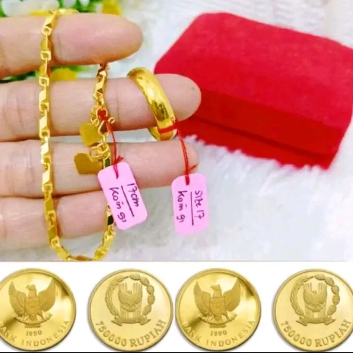 Gelang Motiv Padi Free Cincin Polos Terbuat dari bahan Koin Logam 1991-1992 ANTI KARAT Bracelets