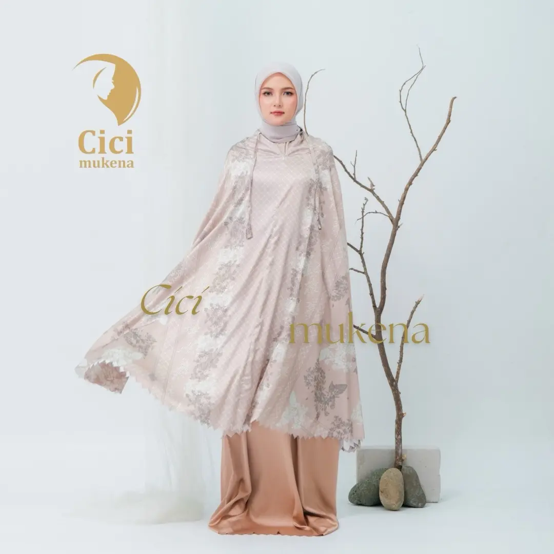 Mukena aramny silk Rihana Cicimukena 2 in 1 Travel dewasa  armany Printing premium laser cutting zipper  Motif