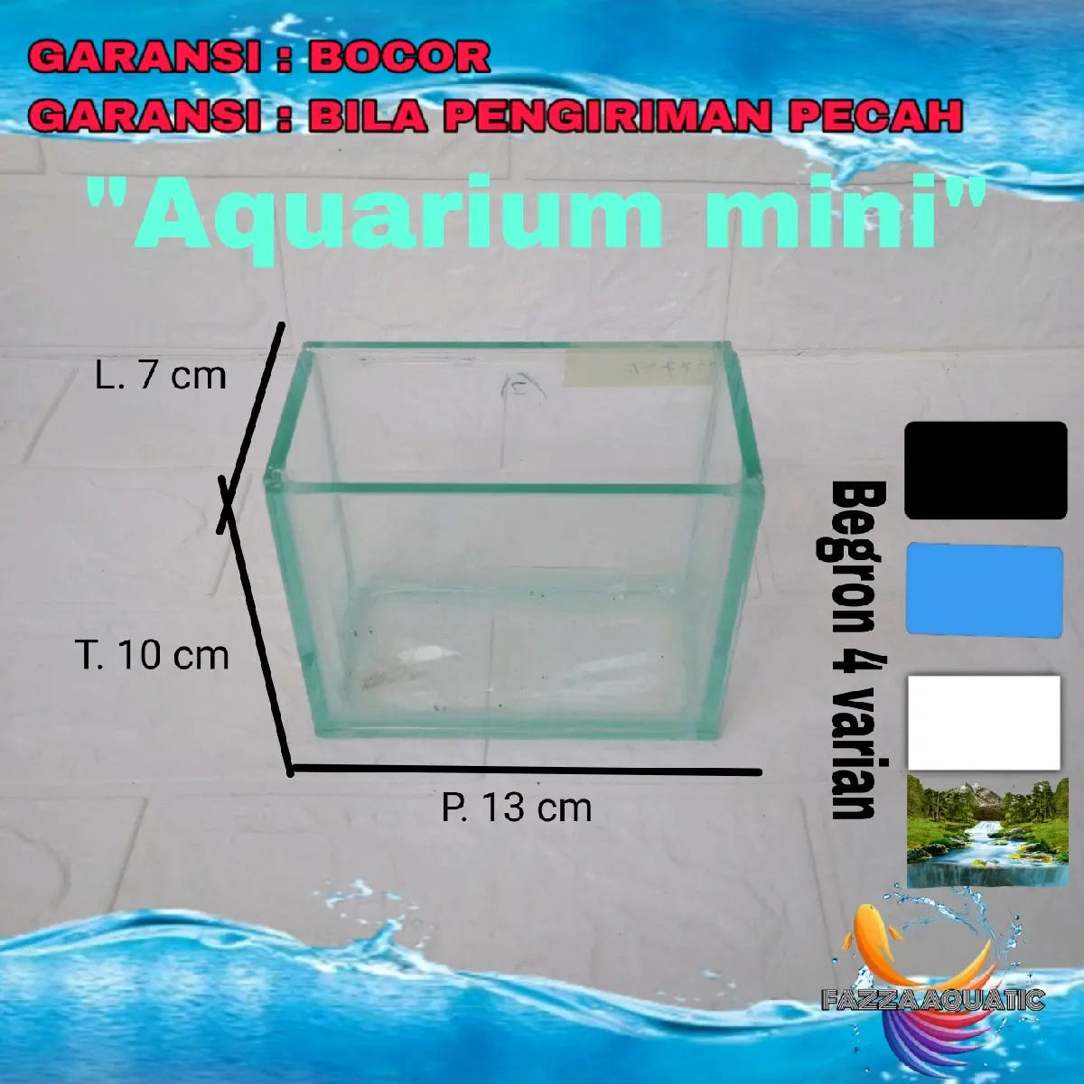 Aquarium ukuran 13x7x10 soliter kaca akuarium kaca tebal 5ml