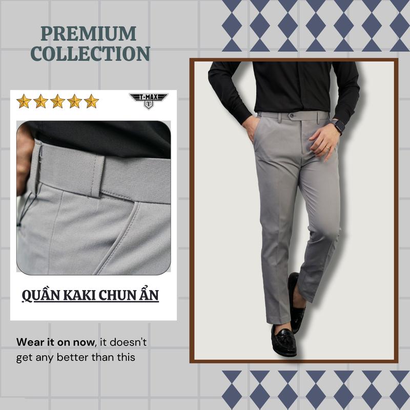 Quần âu kaki nam Cạp chun ẩn co giãn – Thiết kế đơn giản, hiện đại, mặc cực thoải mái