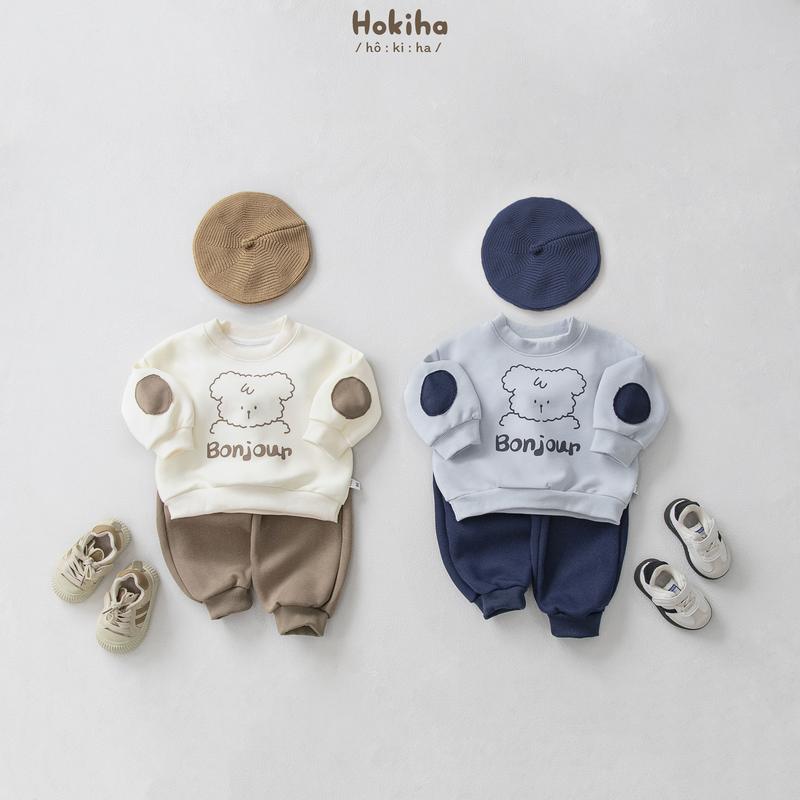 Hokiha new 2 B163- Bộ quần áo dài tay đáp tay lạ mắt cho bé trai bé gái hình cún đáng yêu vải nỉ ép 2 da mềm mại ấm áp size 8-17kg