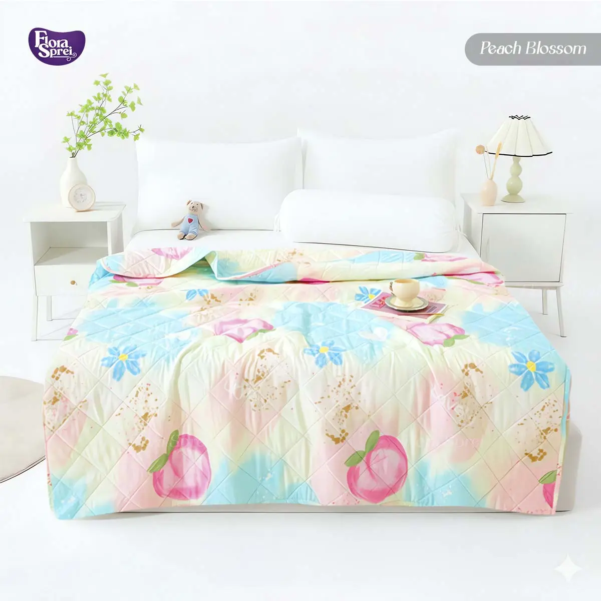 FLORA Selimut Bedcover Motif Aesthetic Bahan Microtex Dacron Kualitas Terbaik Tahan Lama [12]