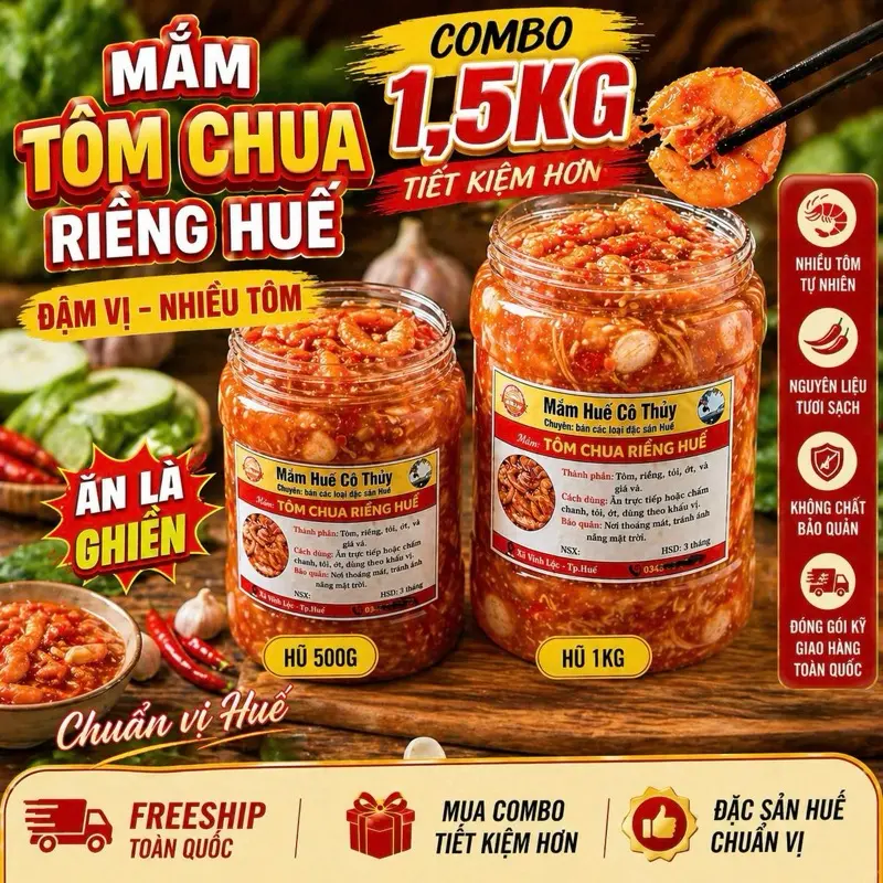 Combo 1.5Kg Mắm Tôm Chua Riềng Cô Thủy - Đặc sản Huế - Mắm Huế Cô Thủy - hương vị đặc trưng của vùng đất Cố đô