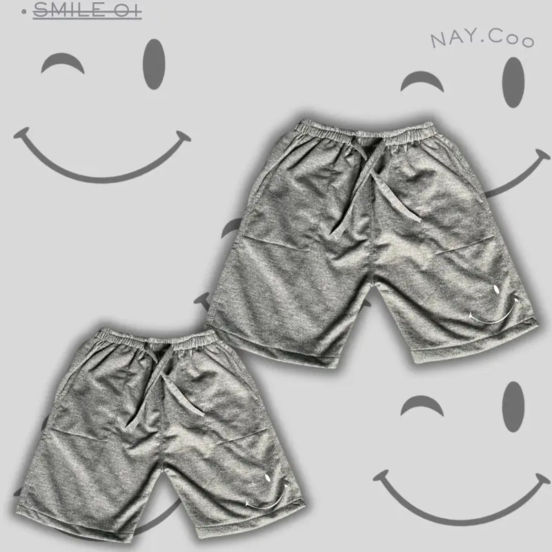 NAY.Co - Celana Pendek Anak Unisex BabyTerry Premium Laki-Laki Perempuan Usia 2-13 Tahun Fashion Cargo Kids Orange dengan Tali Hiasan Karet Elastis dan Desain Smiley Sport Smile 1 1