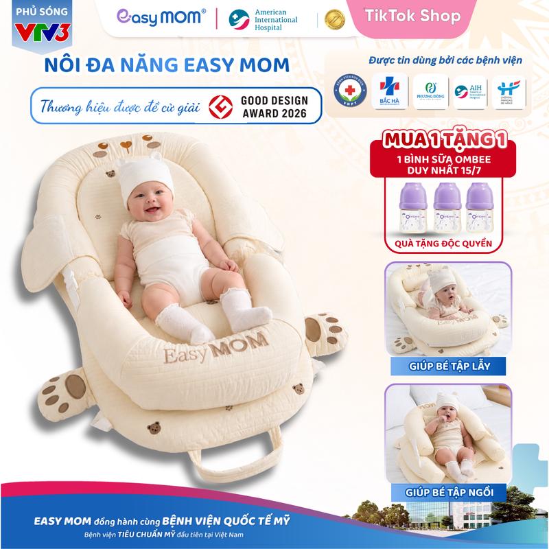 Nôi Đa Năng Chống Trào Easy MOM Cho Bé 0-12 Tháng Tuổi Chất Liệu Cotton Chần Bông Kết Hợp Air Mesh Thoáng Khí Bảo Vệ 360° An Toàn Ngủ Qua Đêm