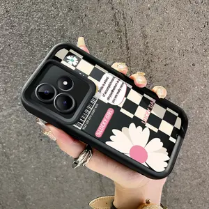 Casing Hp Realme C53 Realme C51 Realme Narzo N53 Realme Note 50 Case Casing ponsel bunga HP kotak-kotak dengan tepi Kesing silikon tebal dan Softcase cangkang lunak untuk anti drop