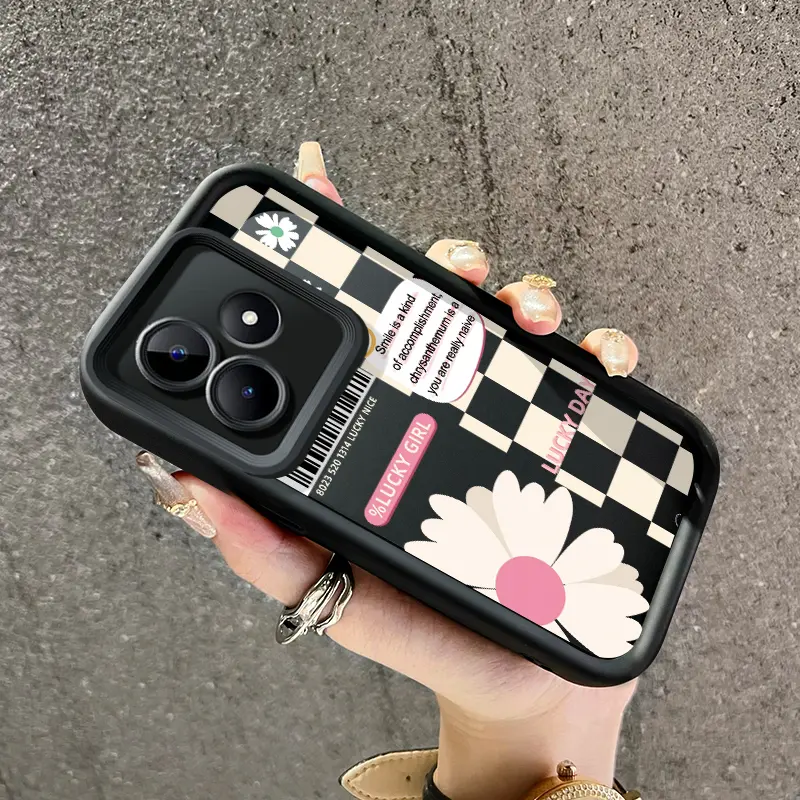 Casing Hp Realme C53 Realme C51 Realme Narzo N53 Realme Note 50 Case Casing ponsel bunga HP kotak-kotak dengan tepi Kesing silikon tebal dan Softcase cangkang lunak untuk anti drop