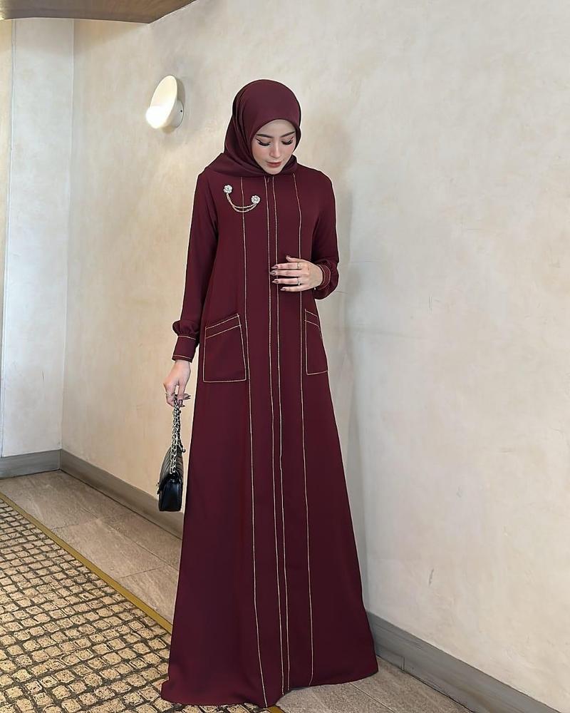 Product Introduction of Marwa Gamis Ceruty Babydoll Aplikasi Jahitan Timbul gamis cantik elegan terbaru size M L XL XXL Muslim Wanita Dress Mewah Syari Simple Lebaran Pesta Dewasa Maxi Kondangan 2