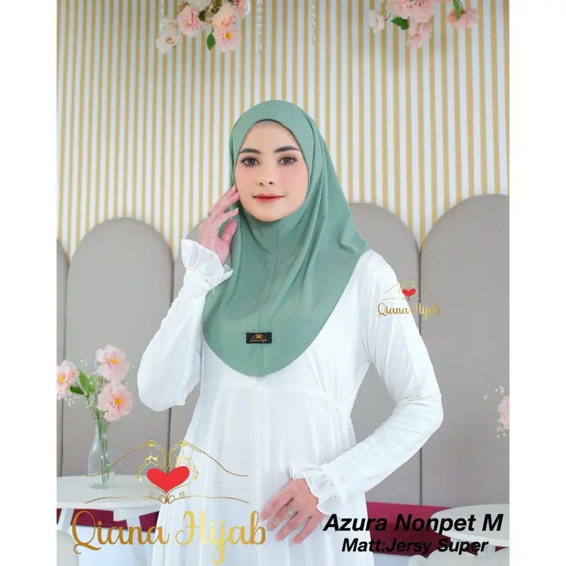 Paket murah khusus 12.12 per 3pcsHijab Bergo Instan Azura nonpet Wanita Muslim Lembut Kerudung Woven Yarn Dyed Fabric Beige Grey Instant Hijab Mesin Dicuci Wine Khimar Panjang Syari 4