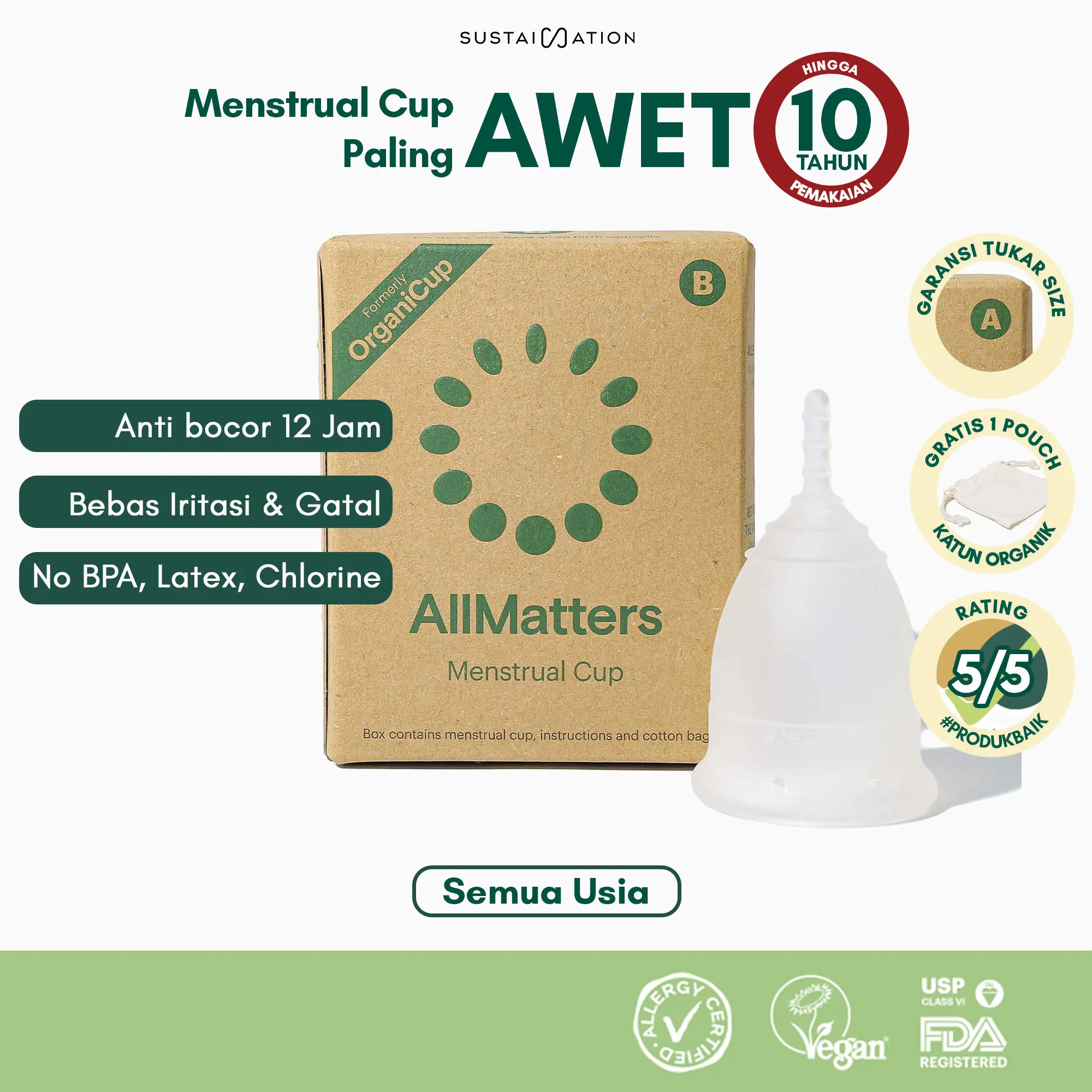 Organicup Menstrual Cup | Untuk Pemula & Semua Usia | Bebas Ruam & Iritasi | Official Stockist Indonesia