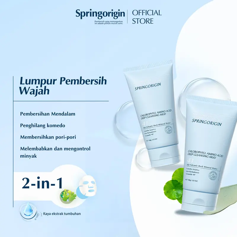 [BPOM] SpringOrigin Korea Treatment Pembersih Lumpur dengan Klorofil & Asam Amino - 2-in-1 Pembersih Wajah dan Masker, Mengontrol Minyak dan Mengecilkan Pori 0