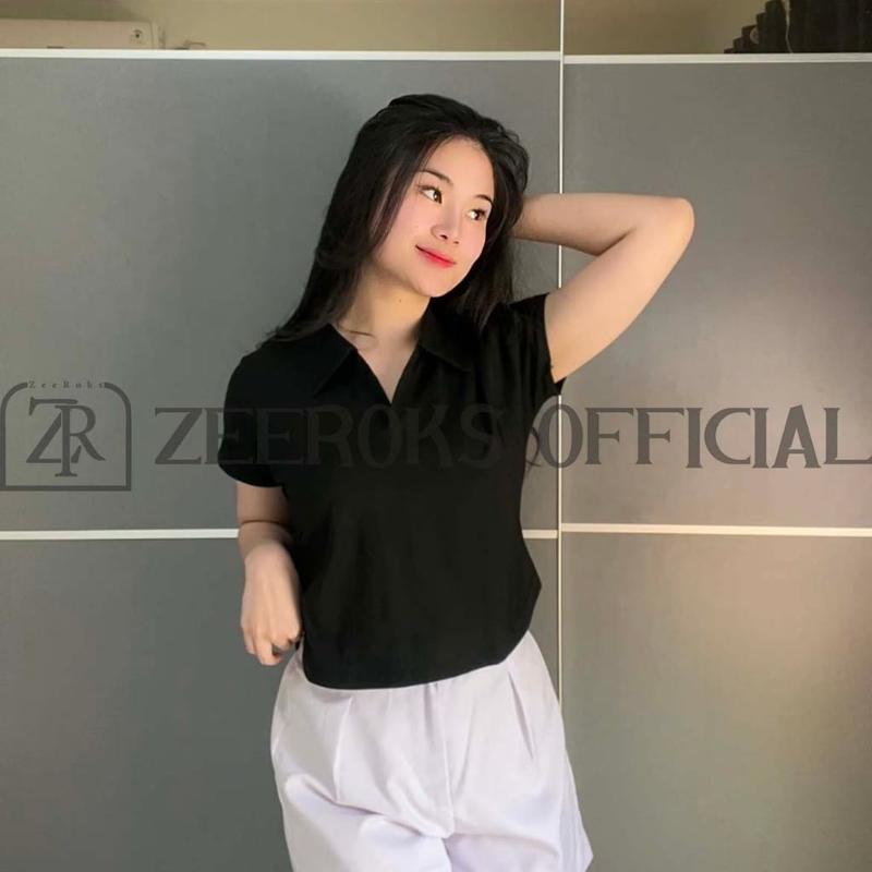 Product Introduction of baju wanita crop top leher kerah polo lengan pendek terbaru bahan cotton combed 8