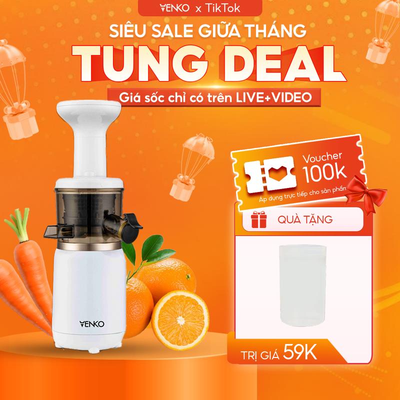 Máy ép chậm mini Venko, Xay sinh tố ép kiệt nước đến 98%, Lưới lọc 0,1mm siêu nhỏ, Công suất 150W máy ép