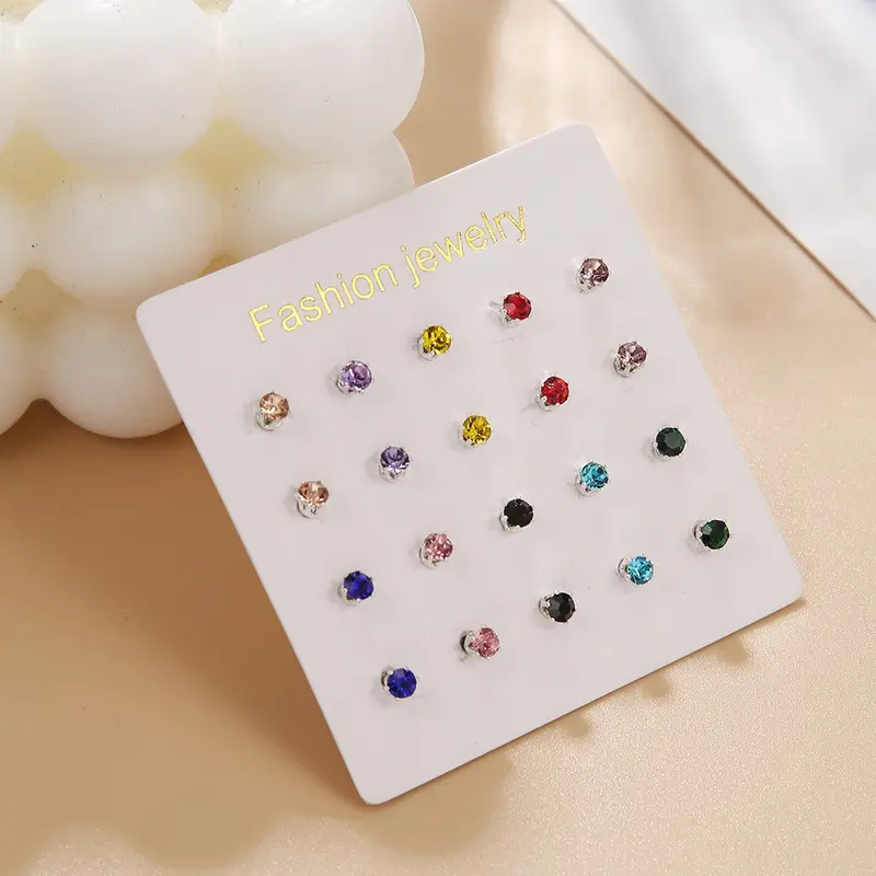 JR07 Anting Set Tusuk Stud Kristal 10 Pasang Aesthetic Aksen Permata 1