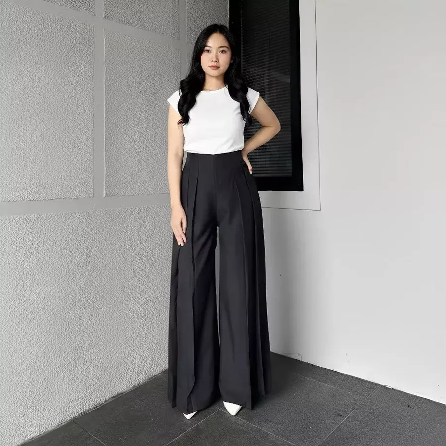 Lavie Pants - Cullote Palazzo Highwaist Celana Panjang Wanita Celana Kantor Formal Casual Trendy Kulot Lavie Kain Katun Polyester Flowy Lembut Nyaman Karet  Semi Melar Variasi Keren Baggy Fit
