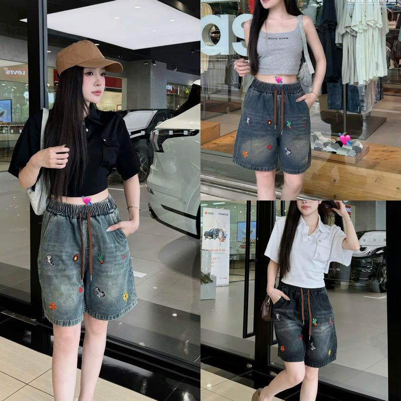 A6021 Quần Jeans Ngố Nữ LỬNG Cạp Cao THÊU RÁCH Lưng Thun Trẻ Trung Năng Động _ THƯƠNG HIỆU UY TÍN