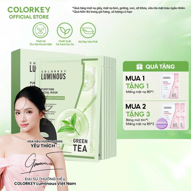 Mặt Nạ COLORKEY LUMINOUS Purifying Facial Mask Hỗ Trợ Giảm Dầu Và Mụn 10 miếng hộp