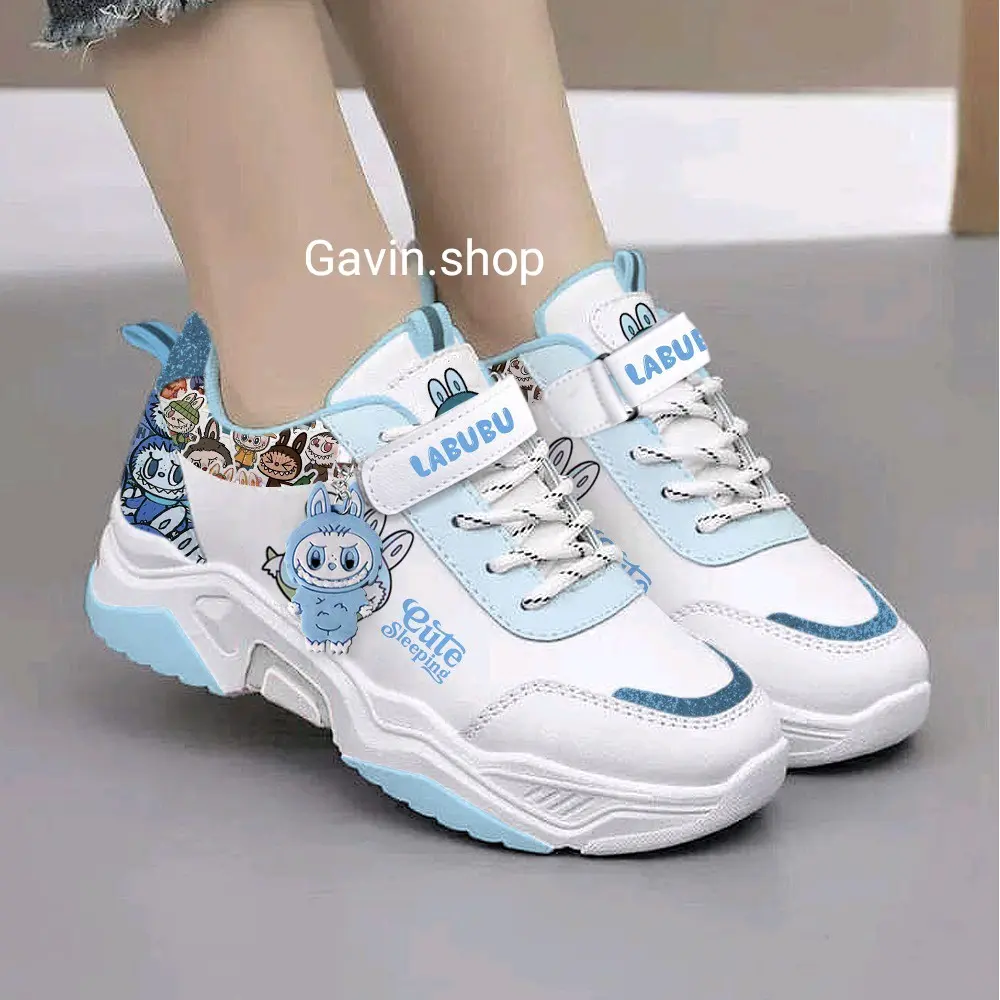 Sepatu Anak Perempuan/Cewek Labubu versi 02 buat Paud Tk Sd Warna Ungu Size 26-35 ada gantungan kunci karet nya untuk Fashion