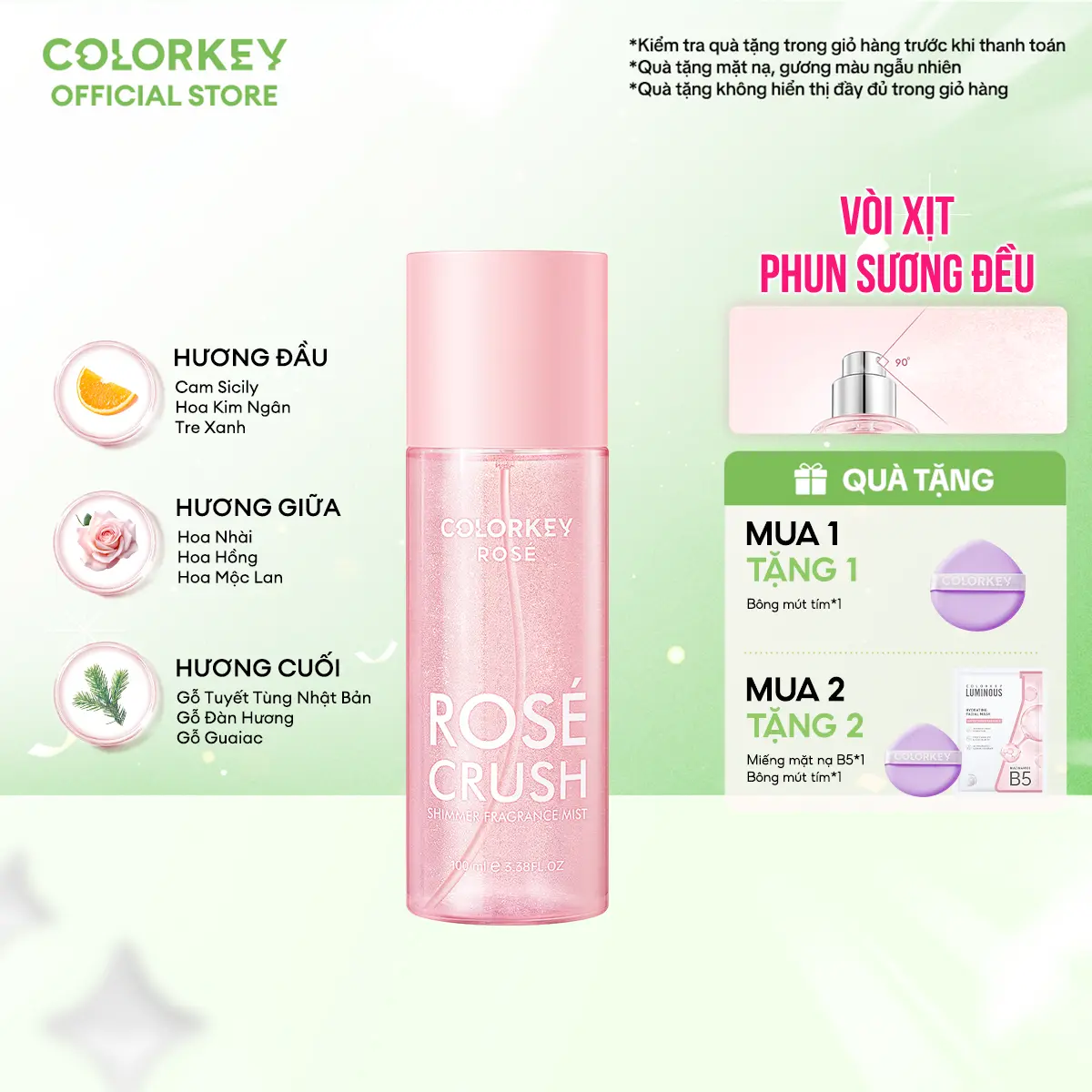 [MỚI] Body Mist COLORKEY ROSÉ CRUSH Hương Thơm Ngọt Ngào, Tươi Mới 100ml