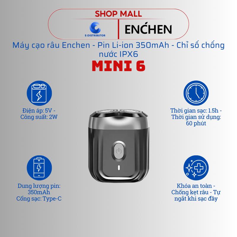 Enchen Máy cạo râu Mini 6 - Chống nước IPX6 - Pin Li-ion 350mAh