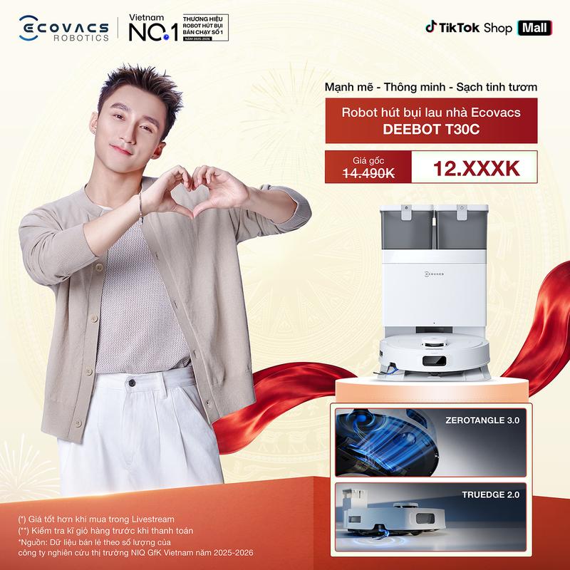 Ecovacs Deebot T30C 2026 Robot hút bụi lau nhà | Lực hút 20000Pa | Chống rối…