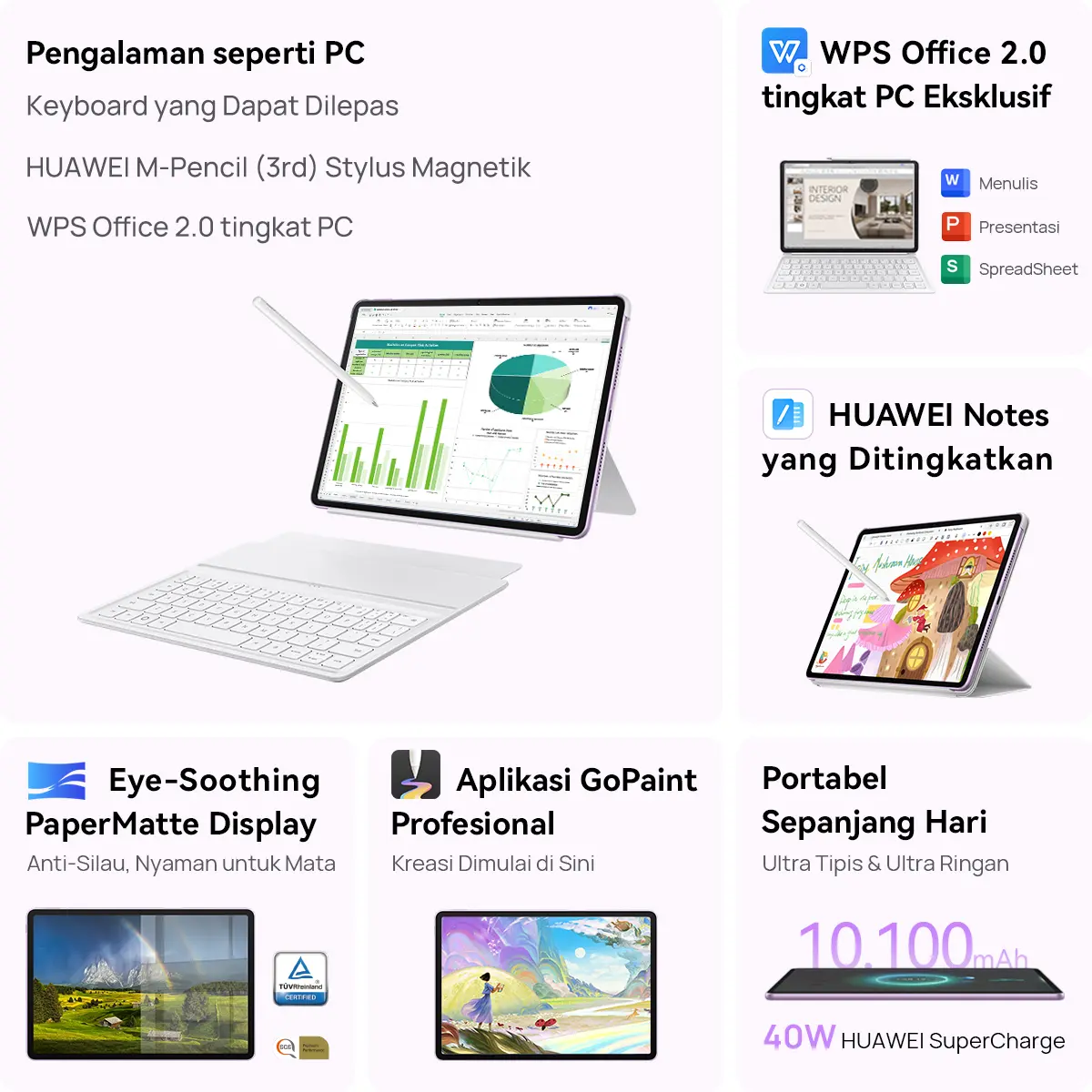 HUAWEI MatePad 11.5-inci 2025 Tablet | WPS Office 2.0 Tingkat PC Eksklusif | Layar Papermatte | 10,100 mAh 40W HUAWEI SuperCharge