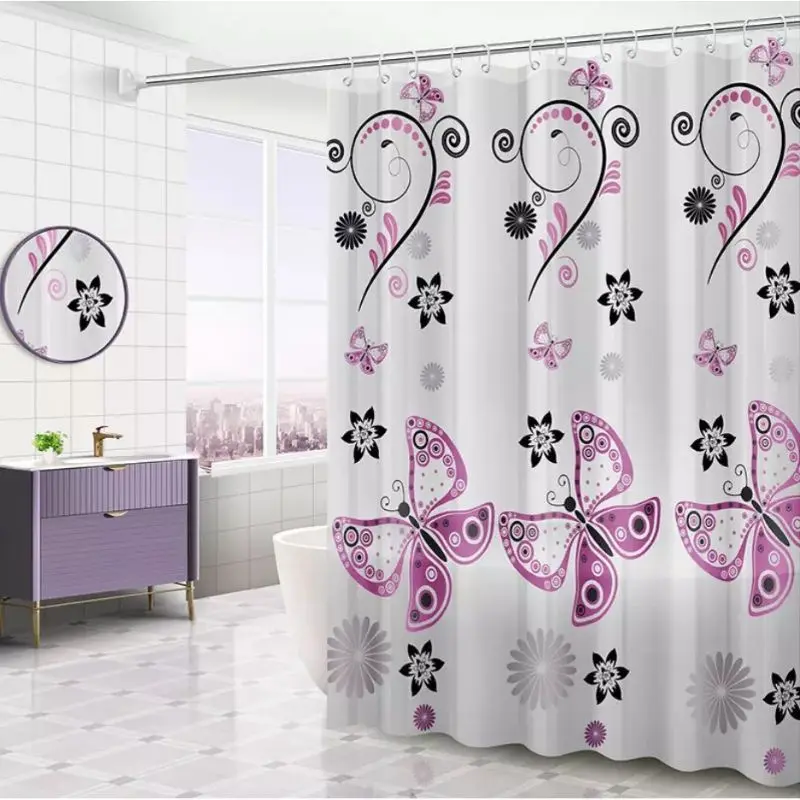 Tirai Kamar Mandi / Tirai Anti Air Bahan PEVA Lengkap Dengan Pengait - VC