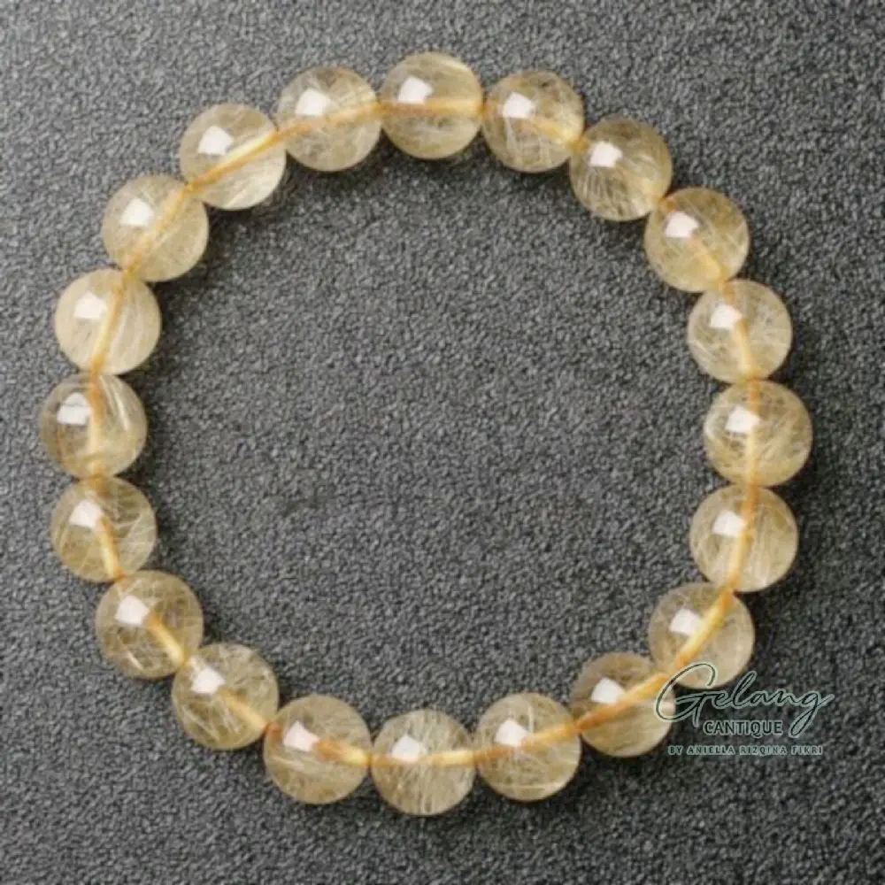 Cantique Gelang Batu Alam Citrine Rambut Sedana 4/6/8 mm, Gelang Energi Positif Chakra Kekayaan, Tali Serut & Karet Pria Wanita, Natural Stone Beads Bracelets, Gelang Tangan Unik & Fashion