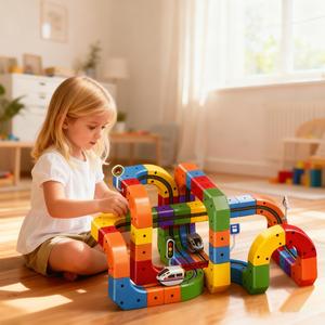 ブロック式レール組み立てセット（81点）、自由に組み合わせ可能なカラフルなレールおもちゃV2、ユニセックス教育玩具、電池付き、モデル名：Xinghao 537-202