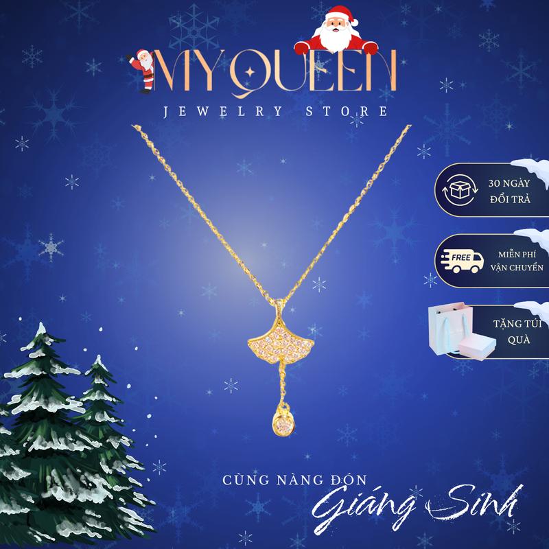  Dây chuyền NGÂN HẠNH NẠM ĐÁ thiết kế tinh tế tao nhã chất liệu titan mạ vàng 