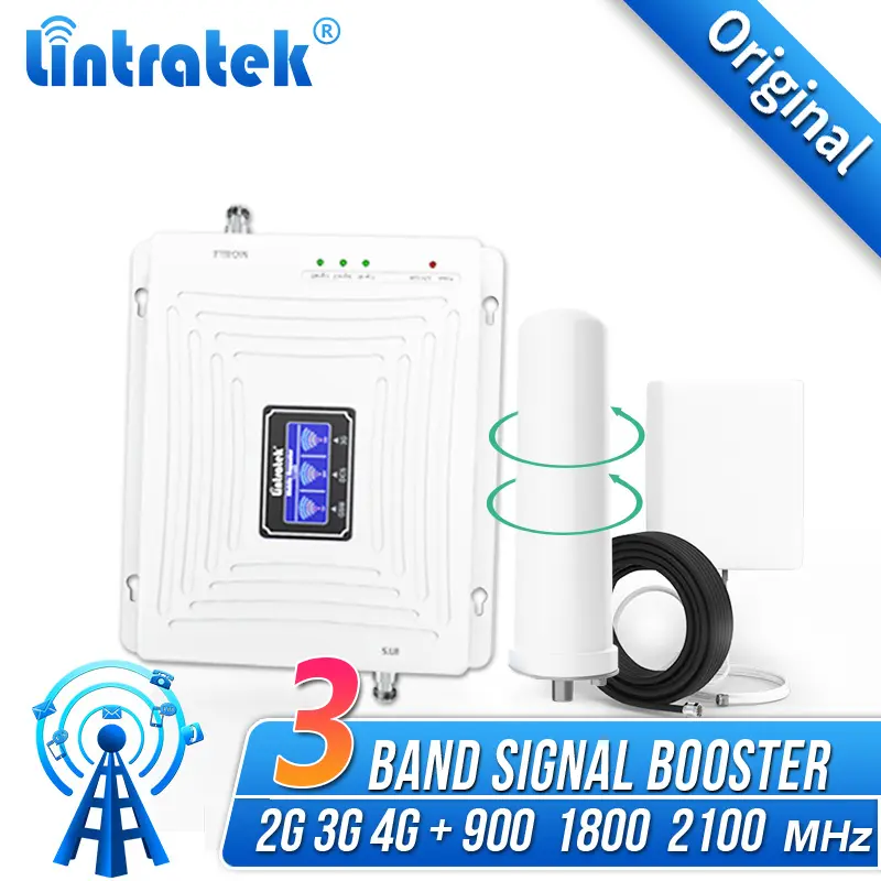 Lintratek Tri-Band Band8/3/1 900/1800/2100 Amplifier GSM WCDMA UMTS LTE 900Mhz 1800MHz 2100MHz Booster Repeater +360 Antenna