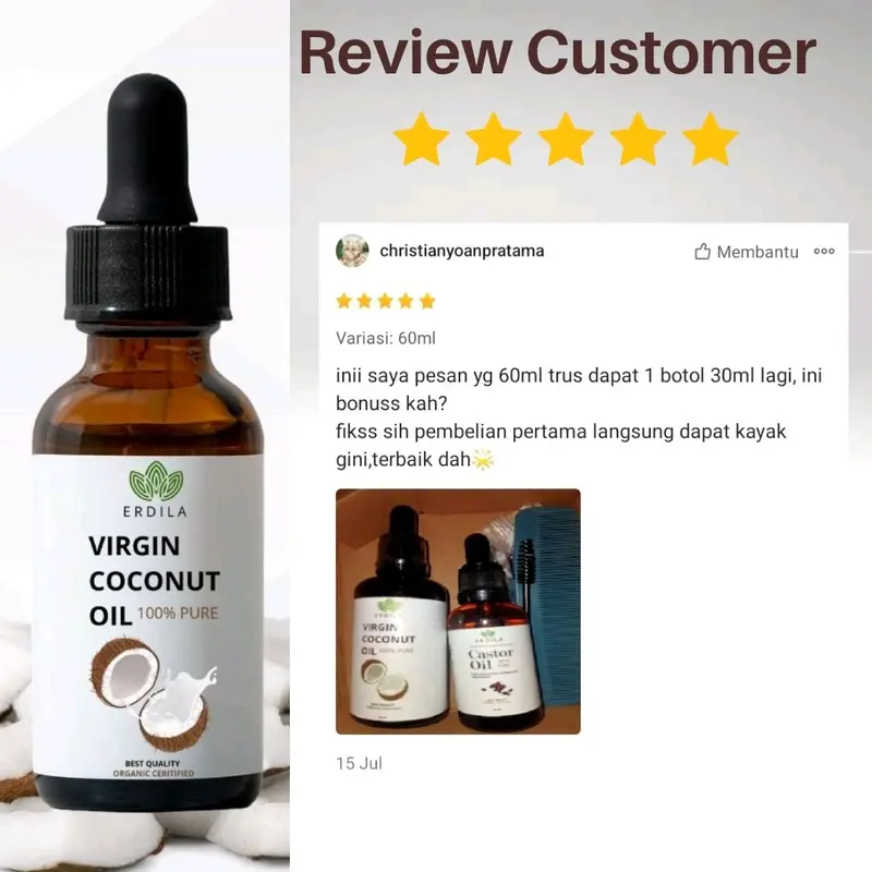 VCO Virgin Coconut Oil 100% PURE serum melebatkan & melembutkan/menghaluskan rambut Perawatan Kering Haircare 5