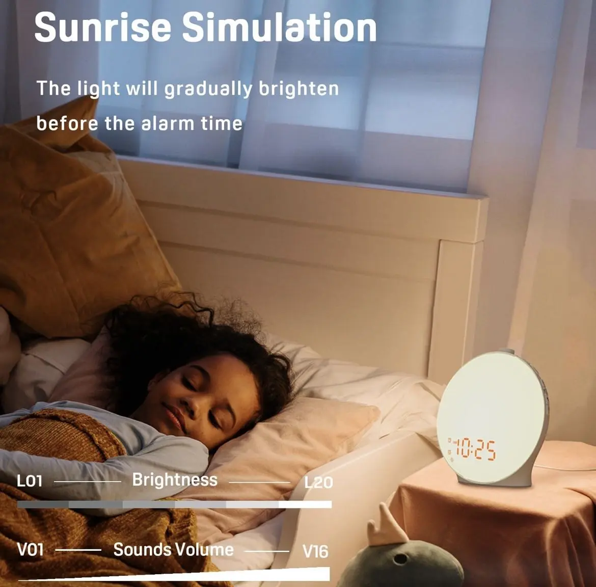 USB Alarm Clock with Sunrise Simulation and FM