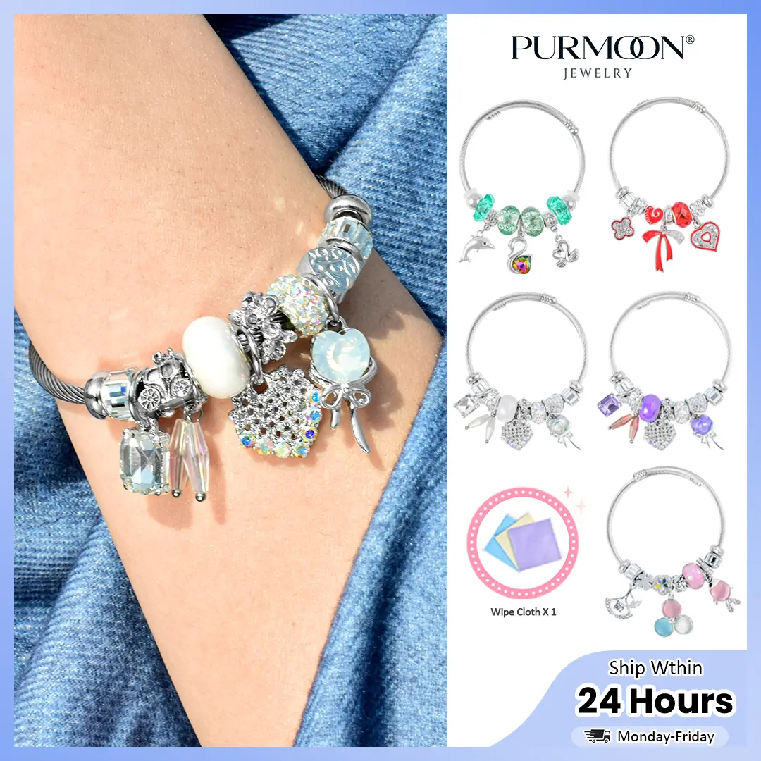 Purmoon Handmade Lucky Charm Bangle For Women Adjustable Bracelets Gift For Her B177 B180 B183