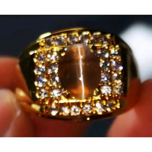 Batu Cincin Permata Natural Cat Eye Silimanite Sri Lanka Asli Baru Alpaka Super Mewah Bertabur Zircon Size 7-11 Mewah Elegan - Ring