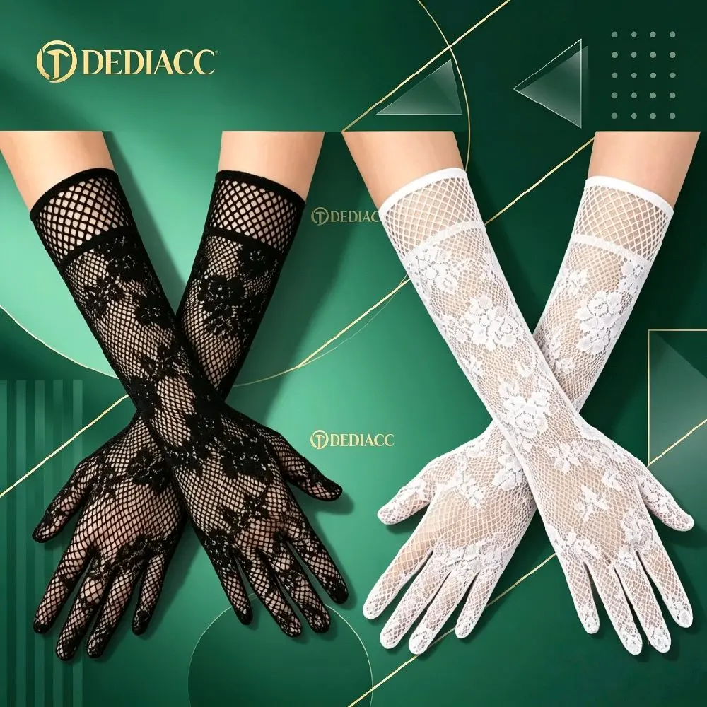 DEDIACC Sarung Tangan Renda Brukat Panjang Elegan untuk Acara Formal dan Pesta